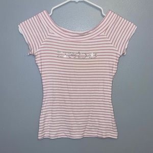 Bebe y2k 2000s pink and white striped scoop neck diamond top jewels